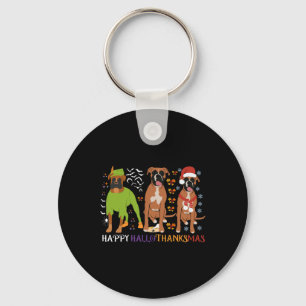Boxer Hund Lycklig Hallothanksmas Julafton Hund äl Nyckelring