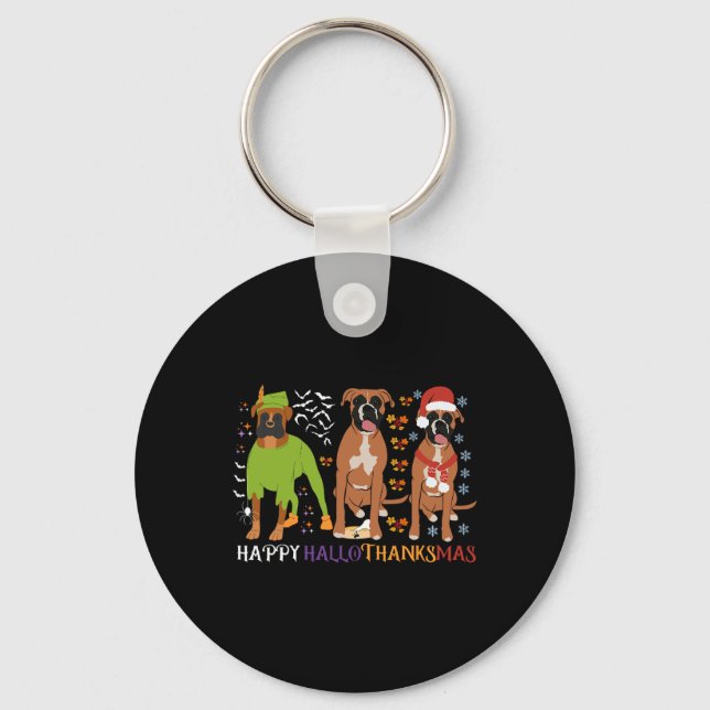 Boxer Hund Lycklig Hallothanksmas Julafton Hund äl Nyckelring (Framsida)