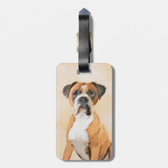 Boxer Hund Målning Okapad Original Djurkonst Bagagebricka (Baksidan Lodrät)