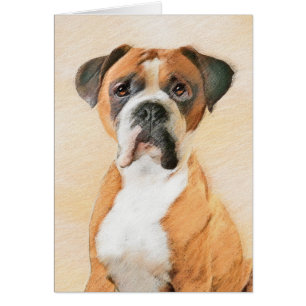 Boxer Hund Målning Okapad Original Djurkonst Hälsningskort