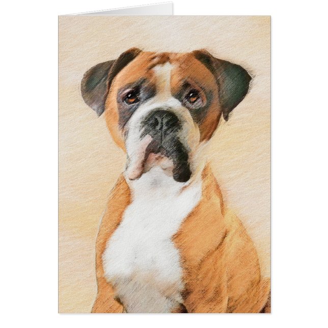 Boxer Hund Målning Okapad Original Djurkonst Hälsningskort (Framsidan)