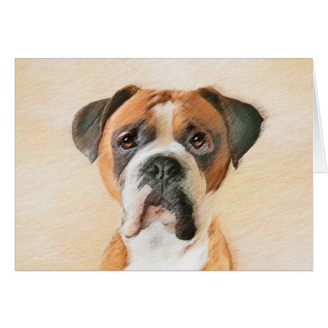 Boxer Hund Målning Okapad Original Djurkonst Hälsningskort (Framsidan Horizontal)