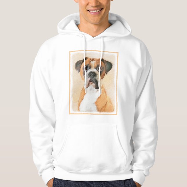 Boxer Hund Målning Okapad Original Djurkonst Hoodie (Framsida)