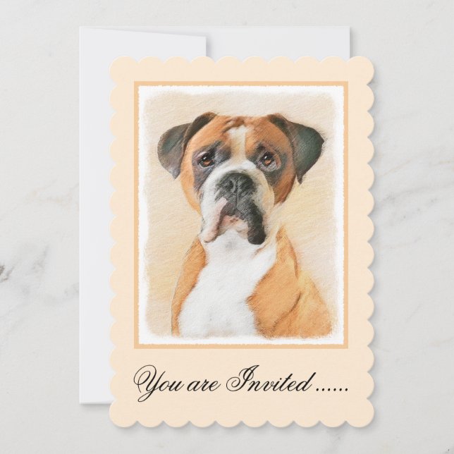 Boxer Hund Målning Okapad Original Djurkonst Inbjudningar (Framsida)