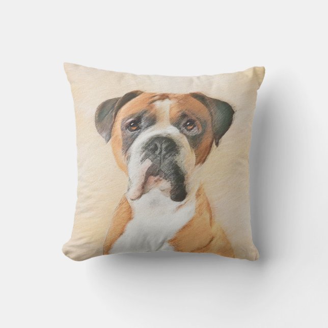 Boxer Hund Målning Okapad Original Djurkonst Kudde (Framsida)
