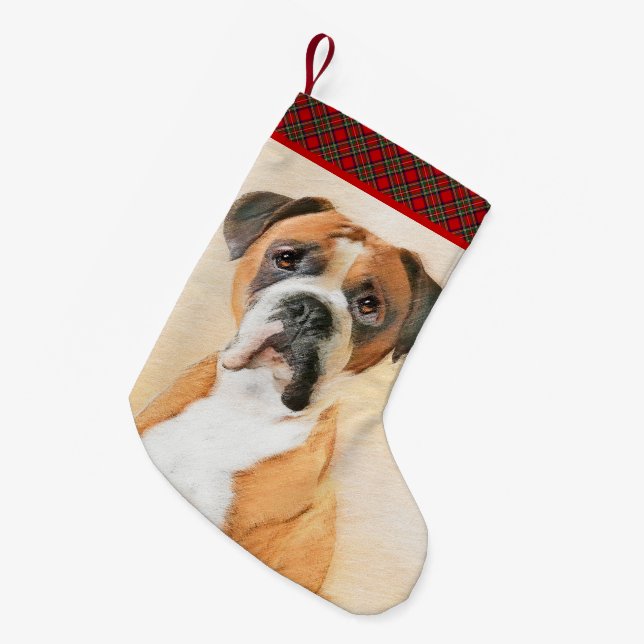 Boxer Hund Målning Okapad Original Djurkonst Liten Julstrumpa (Framsidan (Hängande))