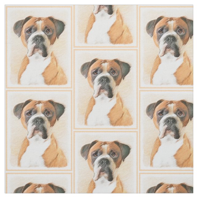 Boxer Hund Målning Okapad Original Djurkonst Tyg (Provkarta)