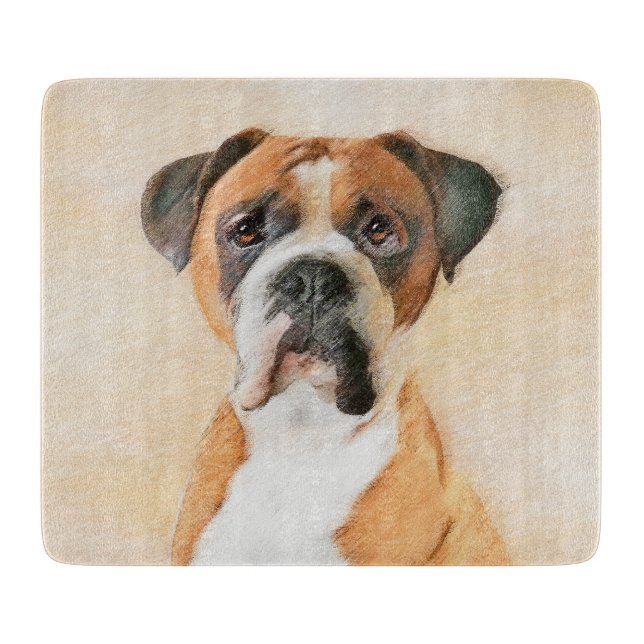 Boxer Hund Målning Oklippt Original Djurkonst (Framsidan)