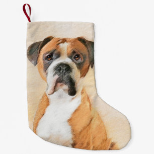 Boxer Hund Målning Oklippt Original Djurkonst Liten Julstrumpa