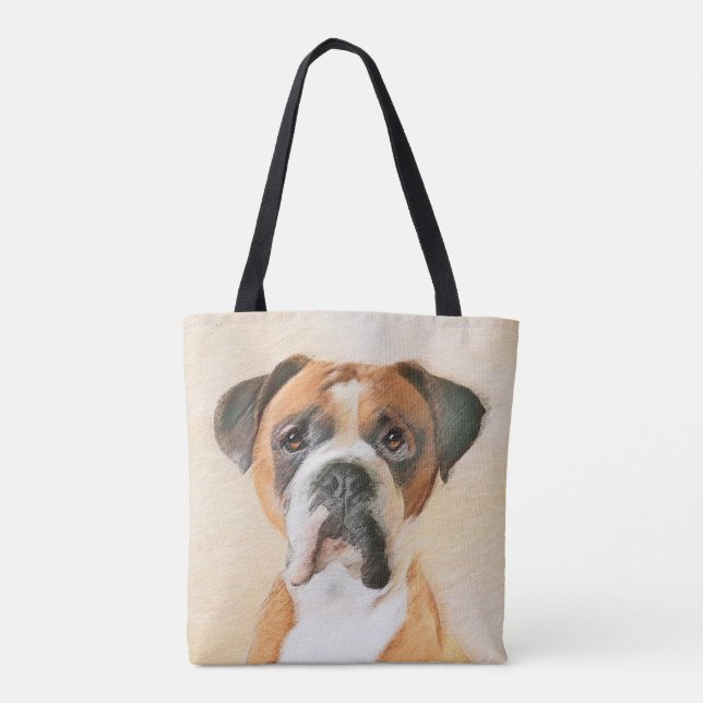 Boxer Hund Målning Okuperad Original Djurkonst Tygkasse (Baksida)