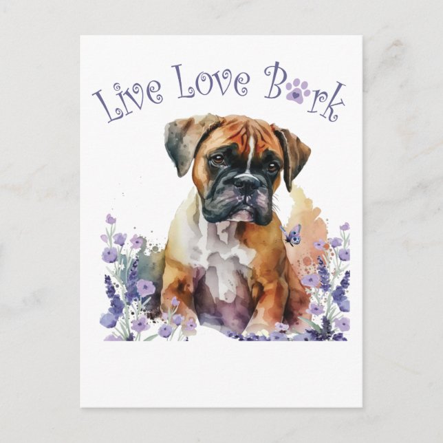 Boxer Hund Mamma Blommig Vykort (Framsida)