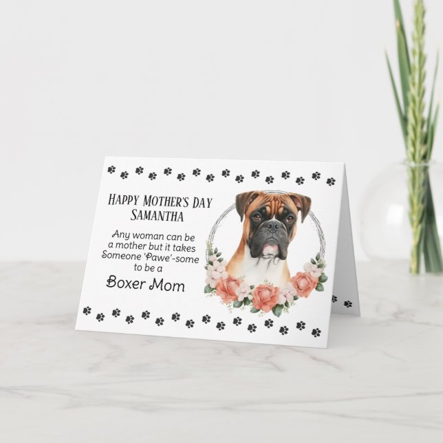 Boxer Hund Mamma Blommigtar Mors dag verse Helgkort (Framsida)