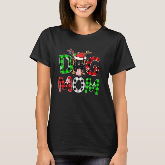 Boxer Hund Mamma Buffalo Play Julafton Pajama Rein T Shirt (Framsida)