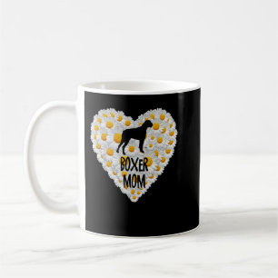 Boxer Hund Mamma på Kärlek Heart White Daisy Flowe Kaffemugg