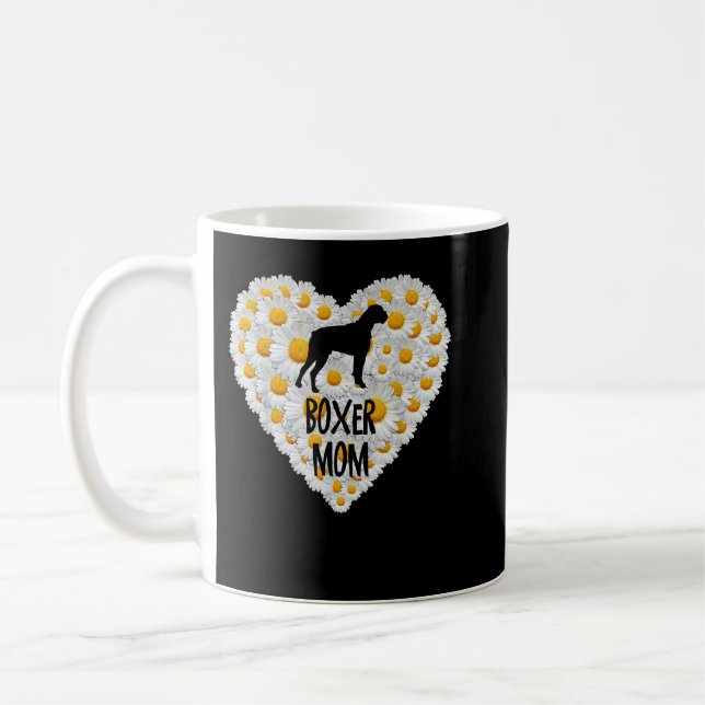 Boxer Hund Mamma på Kärlek Heart White Daisy Flowe Kaffemugg (Vänster)