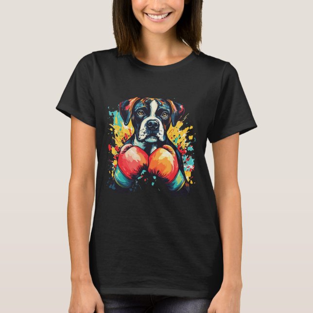 Boxer Hund Med Boxnings Handskor Färg Splash 1  T Shirt (Framsida)