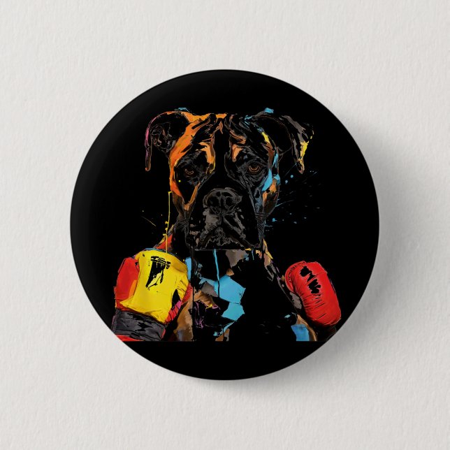 Boxer Hund Med Boxningshandskor Män Kvinnor Barn  Knapp (Framsida)