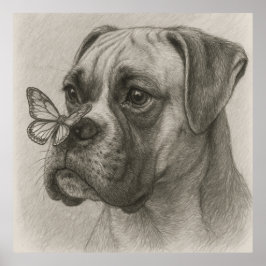 Boxer-Hund med Butterfly Gentle-kontrast Poster