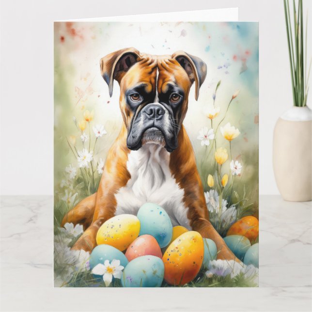 Boxer-Hund med Påskägg Helgdag Kort (Framsida)