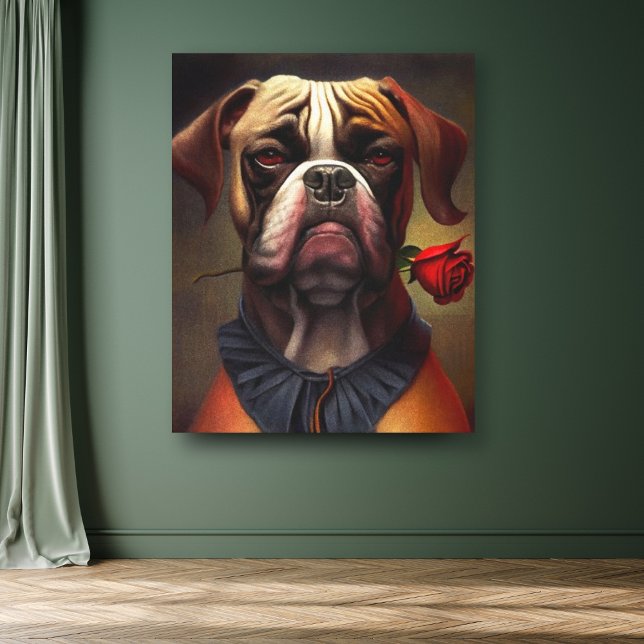 Boxer Hund med Ro Oljemålning | Canvas Art (Skapare uppladdad)
