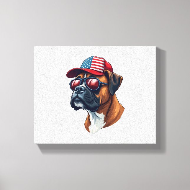 Boxer Hund med vit röd blått Canvastryck (Framsida)