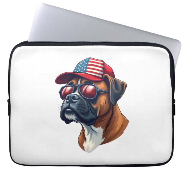 Boxer Hund med vit röd blått Laptop Fodral (Framsidan)