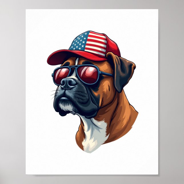Boxer Hund med vit röd blått Poster (Framsidan)