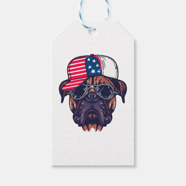 Boxer Hund med vit röd blått Presentetikett (Framsidan)