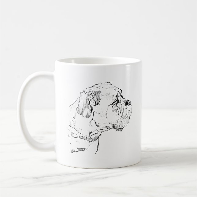 Boxer Hund Mugg – Handritad Bläck Hund Kaffe Mugg (Vänster)