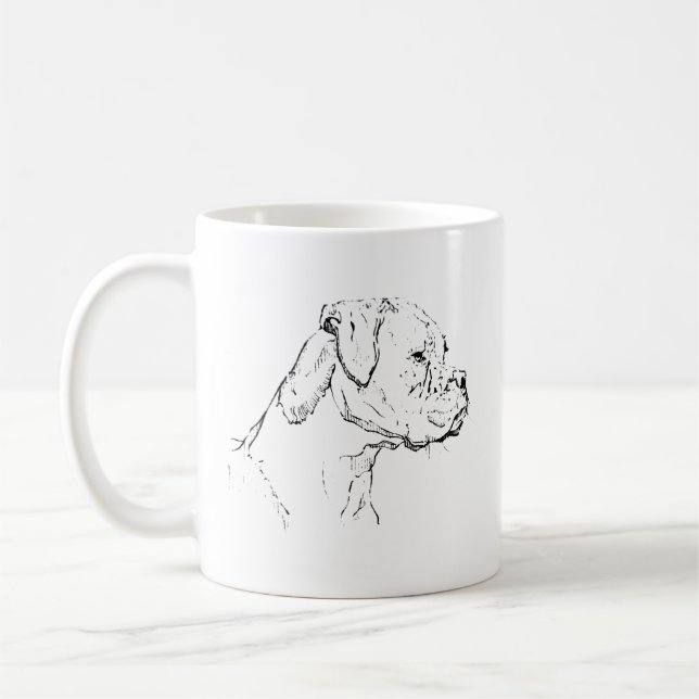 Boxer Hund Mugg – Handritad Bläck Hund Kaffe Mugg (Vänster)