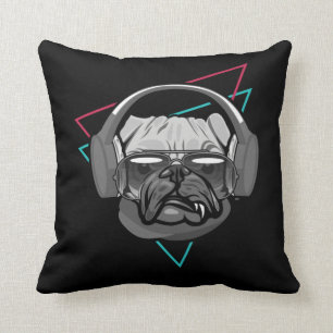 Boxer Hund Music Headphone Disco Dj Party Kudde