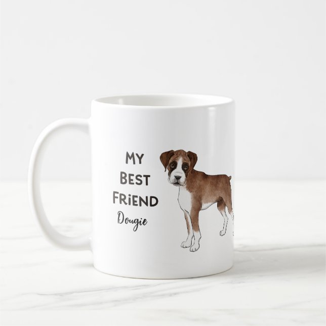 Boxer Hund My Best Friend Anpassningsbar Pet Namn Kaffemugg (Vänster)