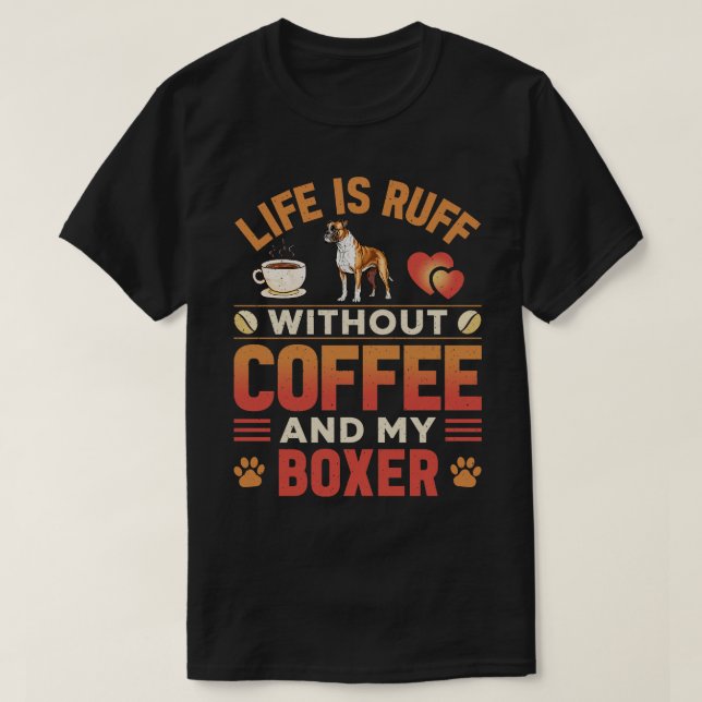Boxer Hund och kaffe T Shirt (Design framsida)