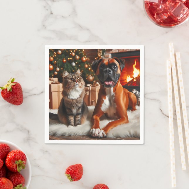 Boxer Hund och Kat jul Pappersservett (Insitu)