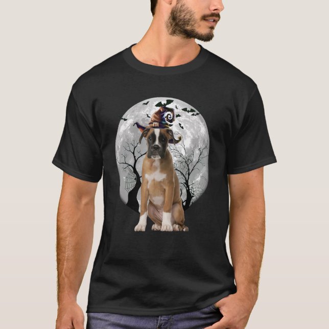 Boxer Hund och Måne Halloween Costume Hund T Shirt (Framsida)