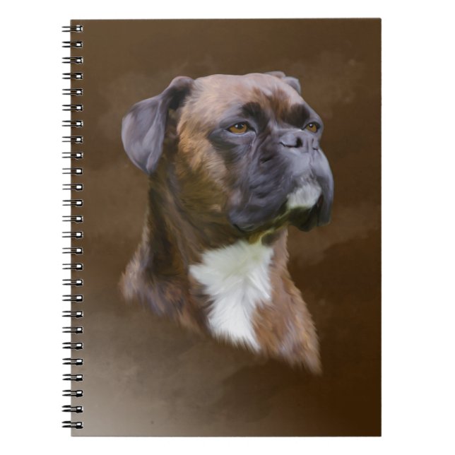 Boxer Hund Oljemålning Art Porträtt Anteckningsbok Med Spiral (Framsidan)