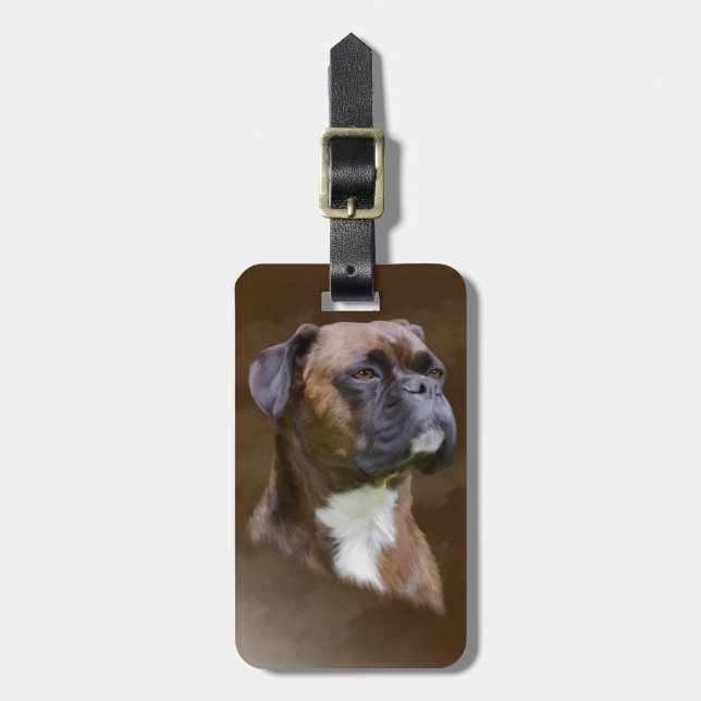 Boxer Hund Oljemålning Art Porträtt Bagagebricka (Vertikal Framsida)