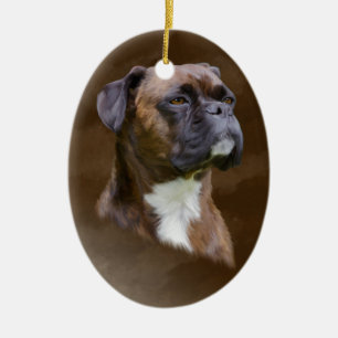 Boxer Hund Oljemålning Art Porträtt Julgransprydnad Keramik
