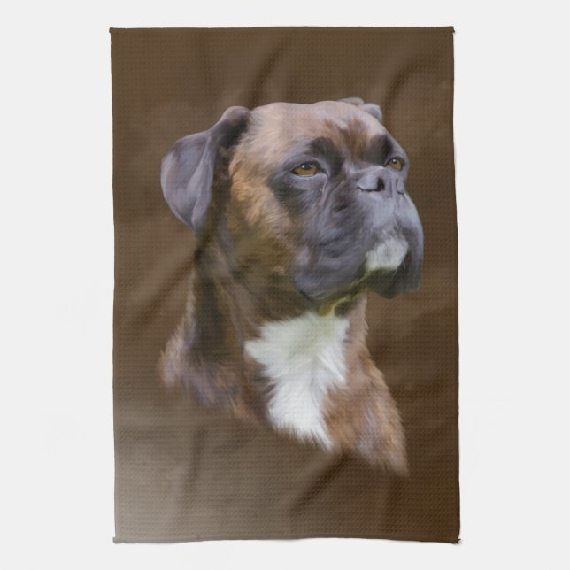 Boxer Hund Oljemålning Art Porträtt Kökshandduk (Vertikal)