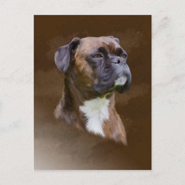 Boxer Hund Oljemålning Art Porträtt Vykort (Framsida)