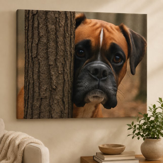Boxer Hund Peek a Boo Canvastryck (Skapare uppladdad)