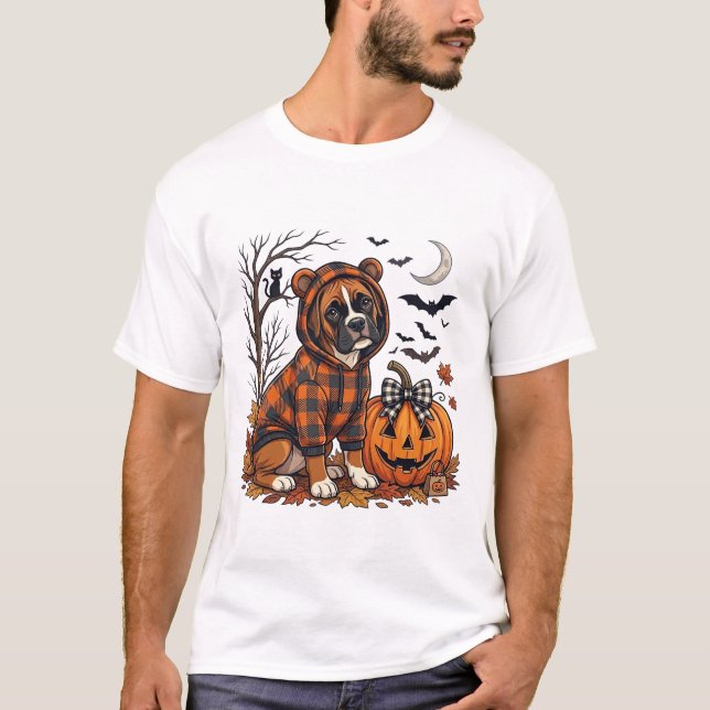 Boxer Hund Plaid Tröja Halloween Pumpa Fladdermöss (Framsida)