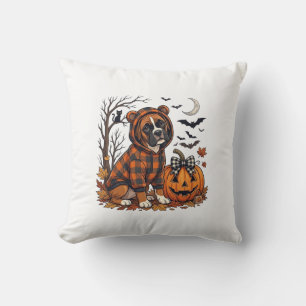 Boxer Hund Plaid Tröja Halloween Pumpa Fladdermöss Kudde