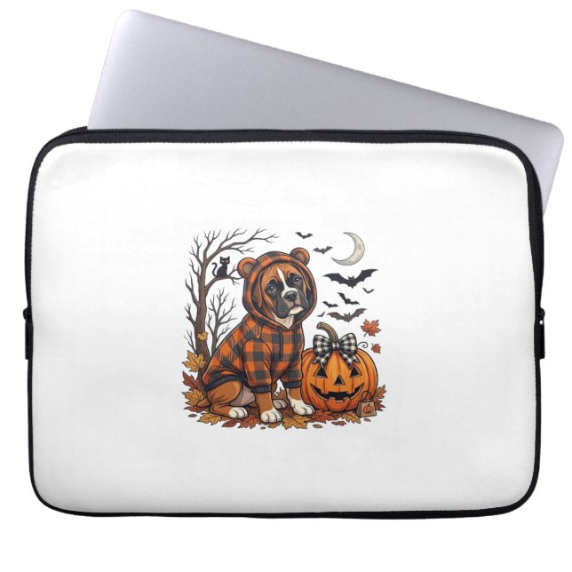 Boxer Hund Plaid Tröja Halloween Pumpa Fladdermöss Laptop Fodral (Framsidan)