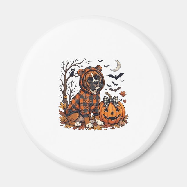 Boxer Hund Plaid Tröja Halloween Pumpa Fladdermöss Magnet (Framsidan)