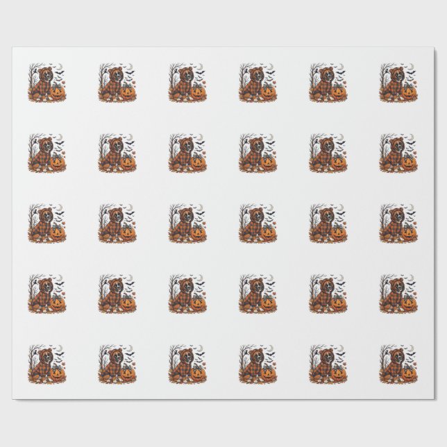 Boxer Hund Plaid Tröja Halloween Pumpa Fladdermöss Presentpapper (Platt)