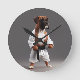 Boxer Hund Play Karate, Boxer Hund Karate Player Rund Klocka