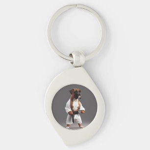 Boxer Hund Play Karate, Boxer Hund Karate Player Swirl Silverfärgad Nyckelring