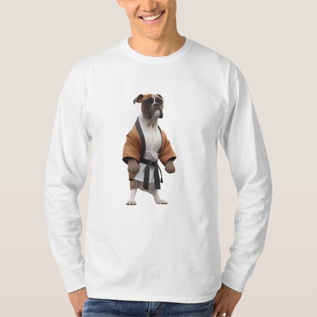 Boxer Hund Play Karate, Karate Champion Boxer Hund T Shirt (Framsida)