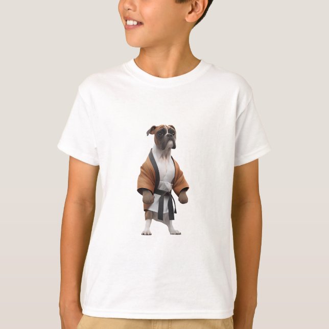 Boxer Hund Play Karate, Karate Champion Boxer Hund T Shirt (Framsida)